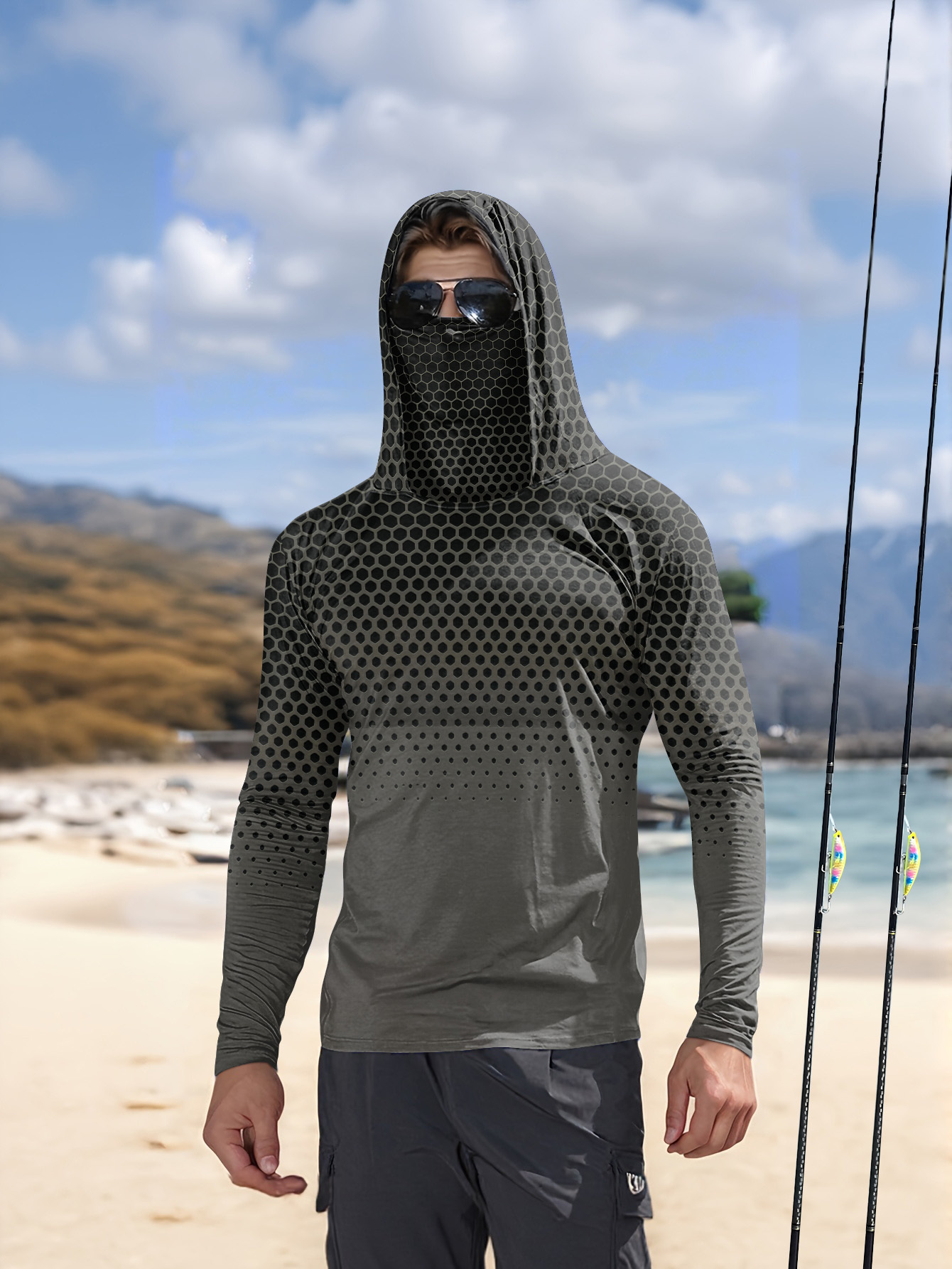 Summer Clothing Types - Herren Sommer UPF50+ Angel-Hoodie mit Gesichtsmaske,