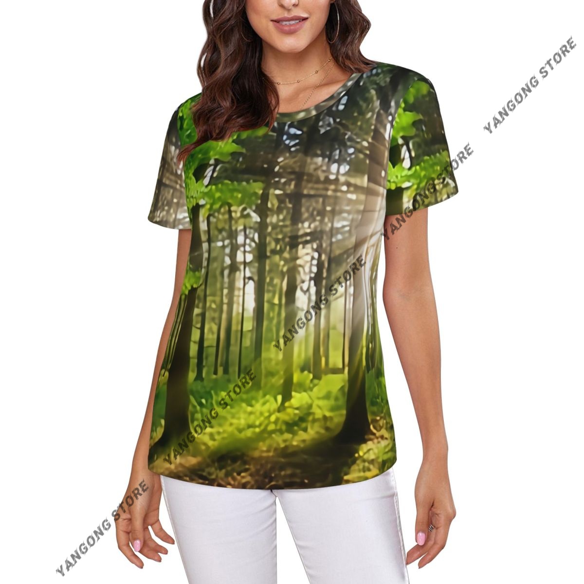 Summer Rays Clothing - Kurzarm-T-Shirt für Damen mit Panorama-Landschaft, Strahlen