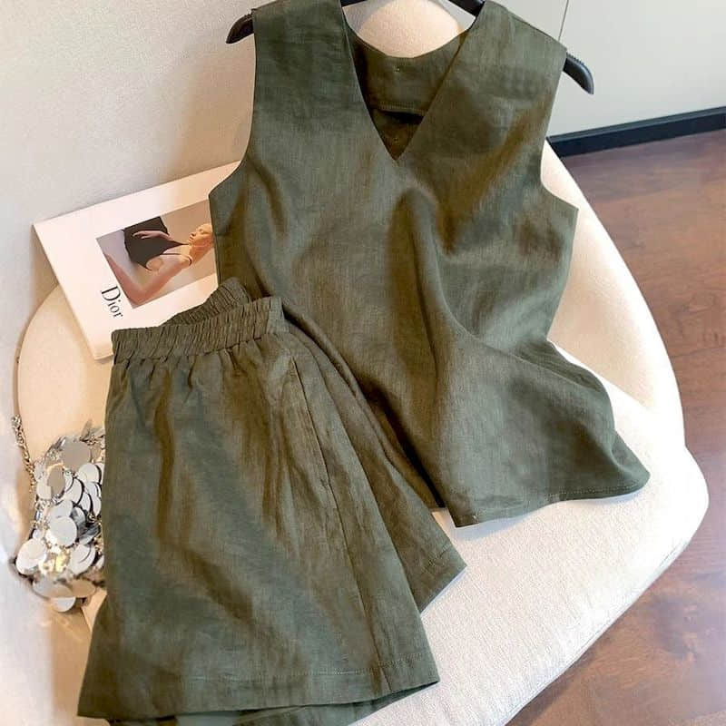 Summer Clothing Old Money - Shorts-Sets im Old-Money-Stil: Ärmellose V-Ausschnitt-Shirts und