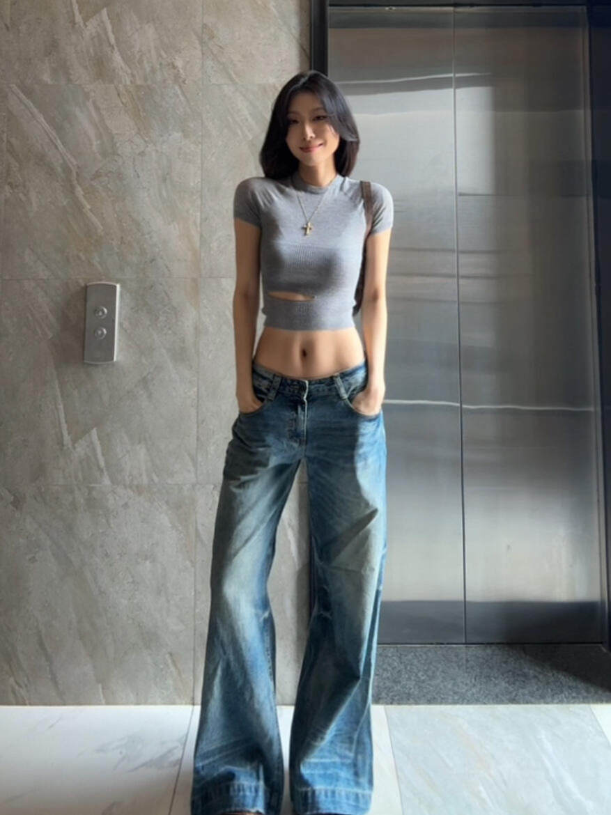 Summer Clothing Old Money - Graues Slim-Fit Kurzarm-T-Shirt für Damen, Sommer,