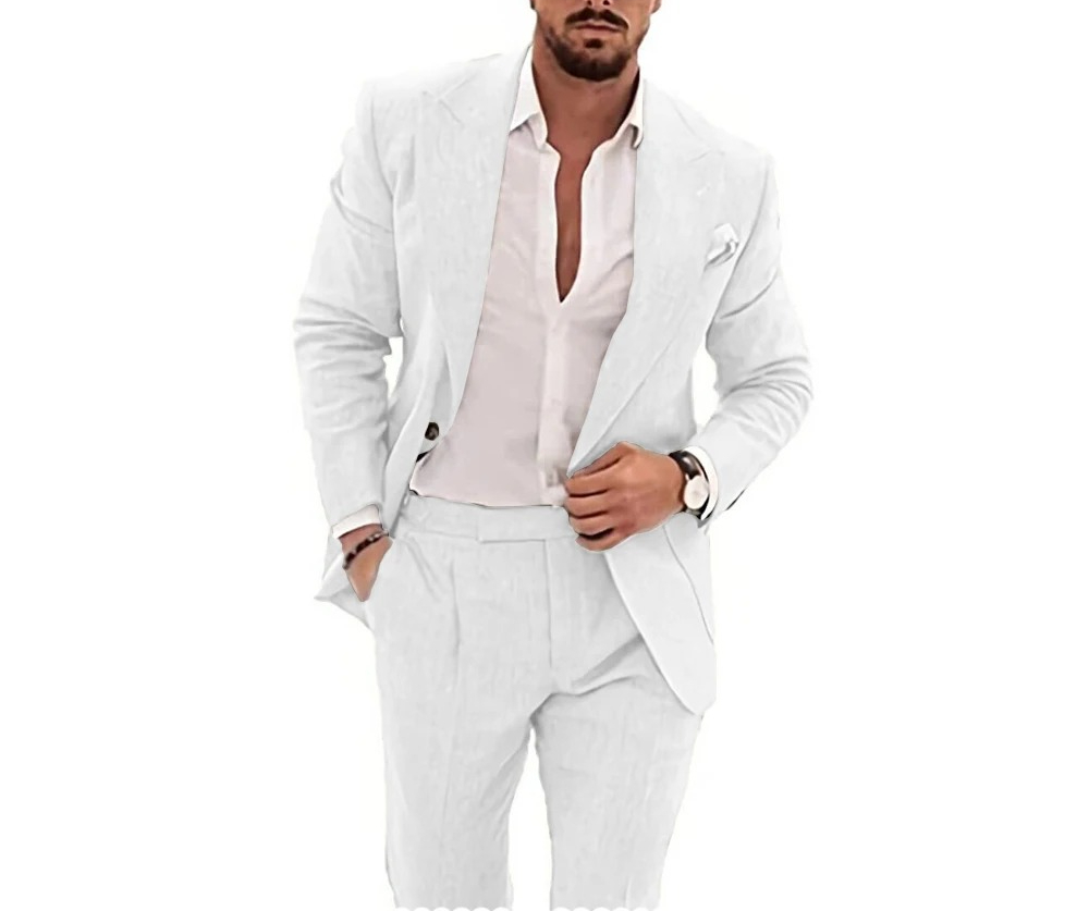 Summer Clothing Men Linen - Lässige Herren-Leinenanzüge 2-teilig Stilvolle Smoking-Anzüge für
