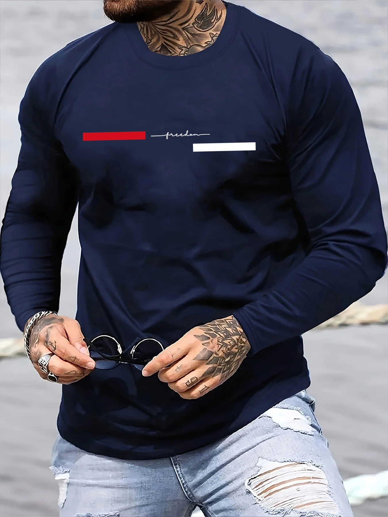 Summer Clothing Types - Rot-schwarzes Line Herren-T-Shirt mit langen Ärmeln,