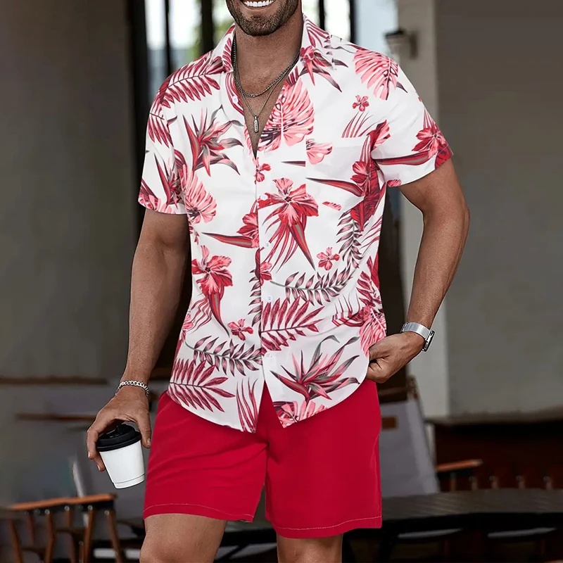 Beach Shirt Hawaiian - Hawaiihemd mit kurzen Ärmeln und Sportshorts