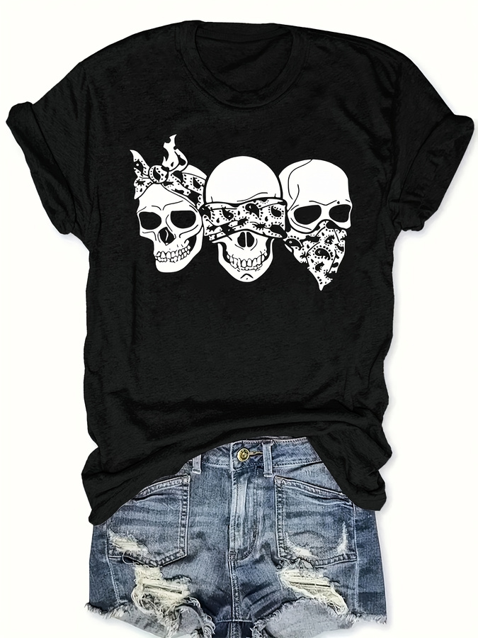 Summer Clothing Trends For Women 2026 - Happy Cartoon Skull T-Shirt, lockere Passform,