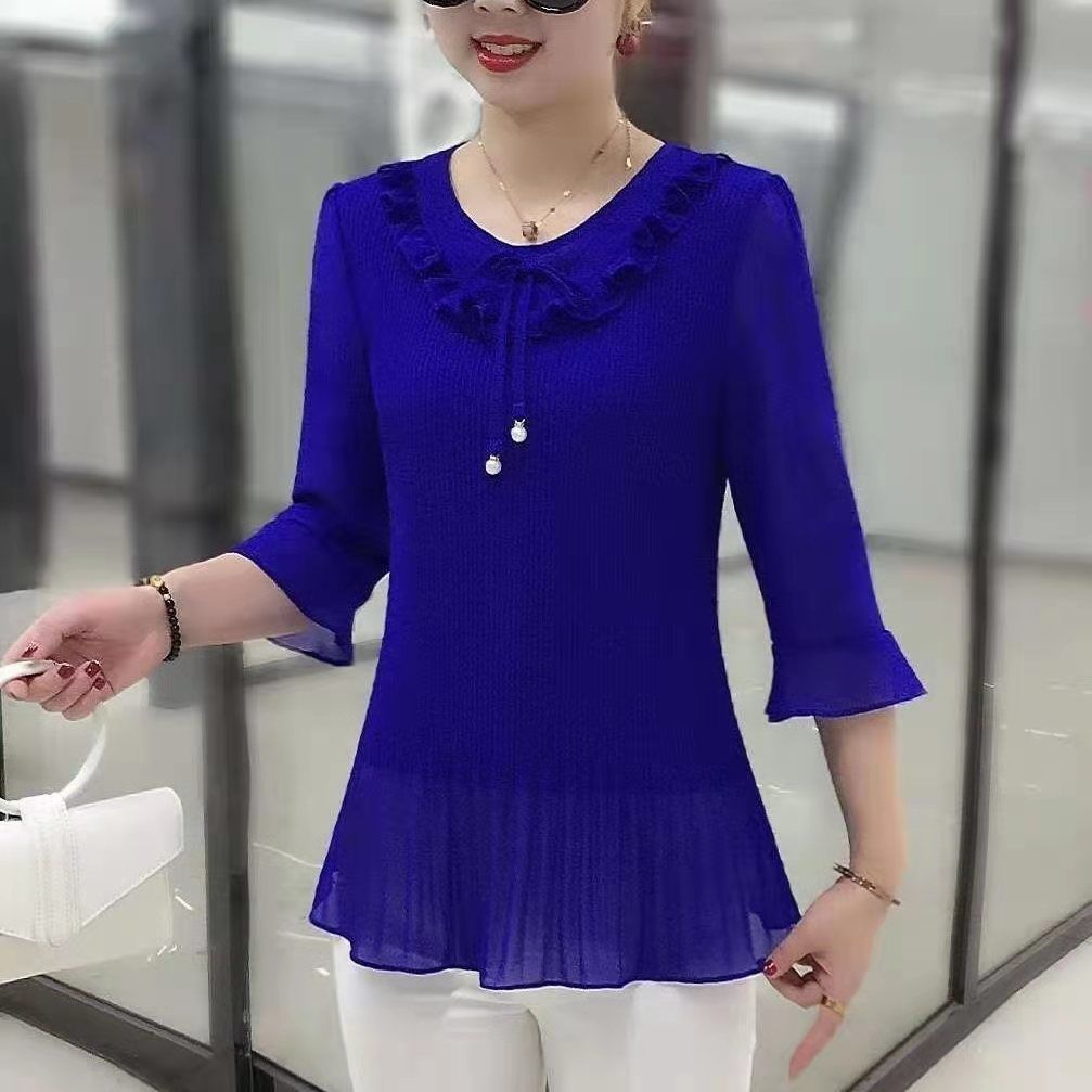 Summer Clothing For 70 Year Old Woman - Herbstmode Neues Spitzen-Shirt mit Rundhalsausschnitt, schmal