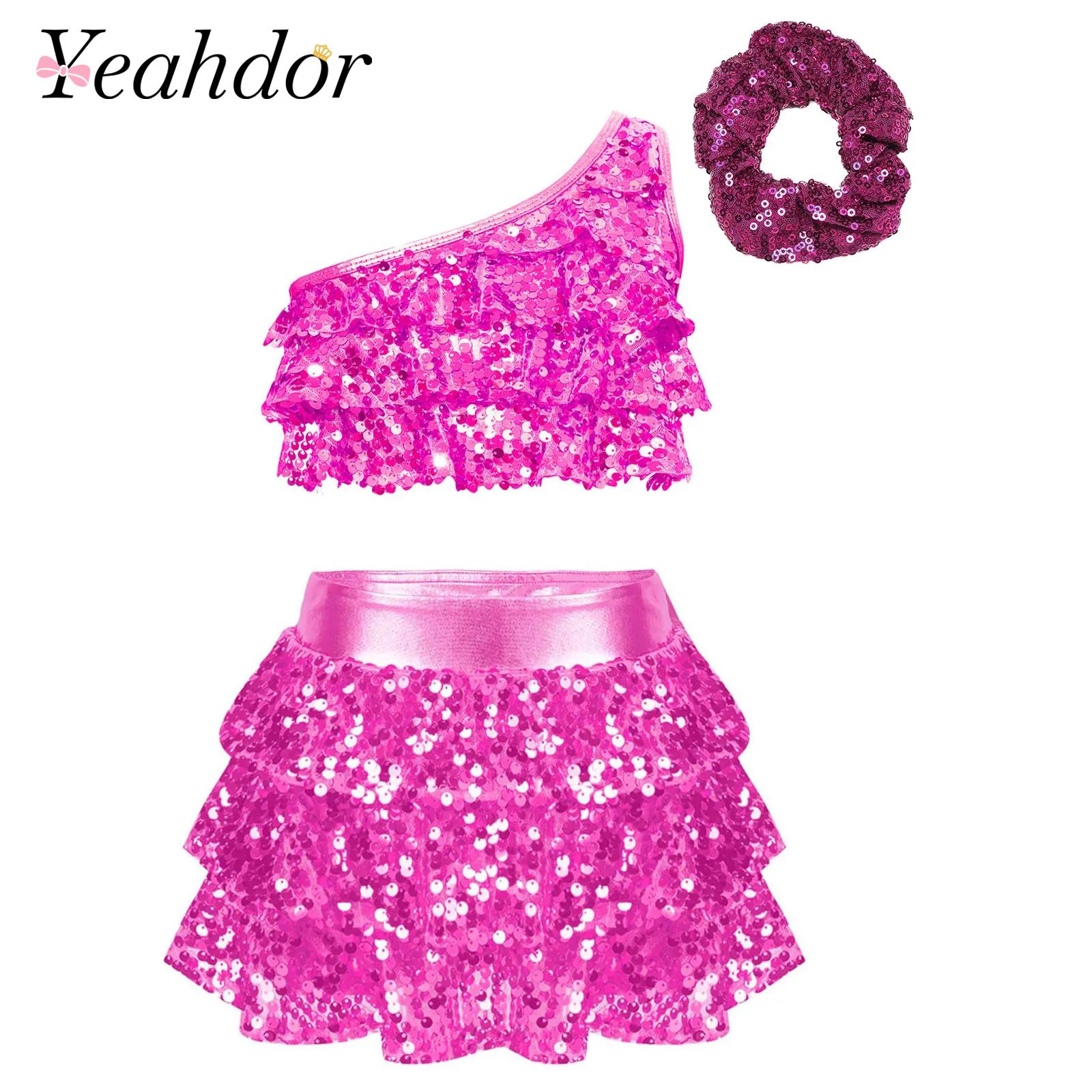Summer Clothing Set For Girls - Kinder Mädchen Glänzende Pailletten Latin Jazz