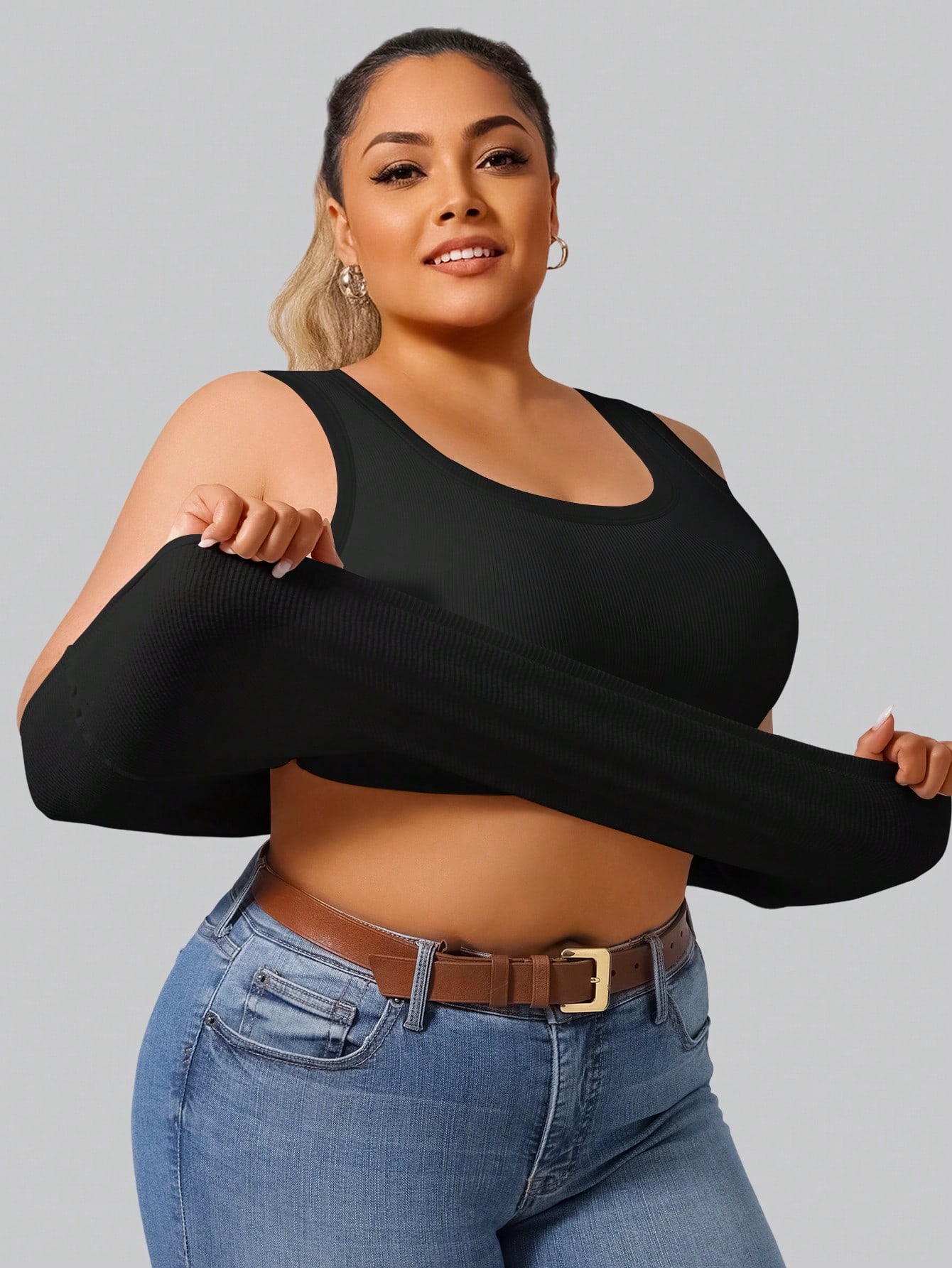 Summer Upf Clothing - Übergröße Damen Hochelastisches Geripptes Crop Tank