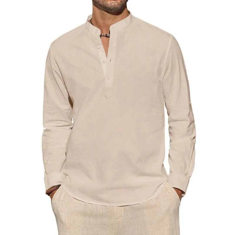 Summer Clothing Men Linen - Langarm-T-Shirts für Herren, lässig, leicht, atmungsaktiv,