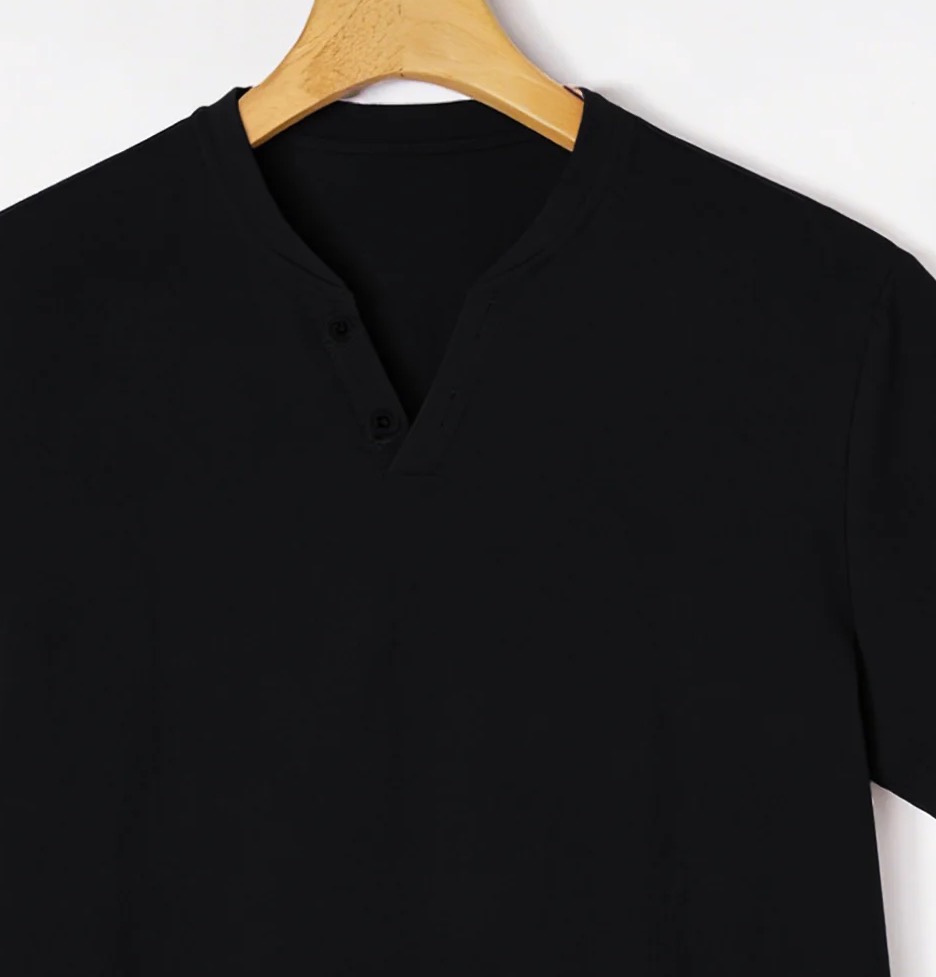 Elegantes schwarzes Henley-Kur – Summer Clothing Men Linen Bewertung und Preis