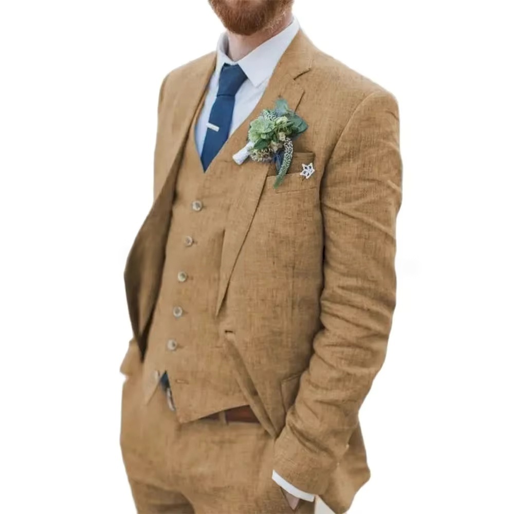 3-teiliger Herren-Retro-Leinen – Summer Clothing Men Linen Bewertung und Preis