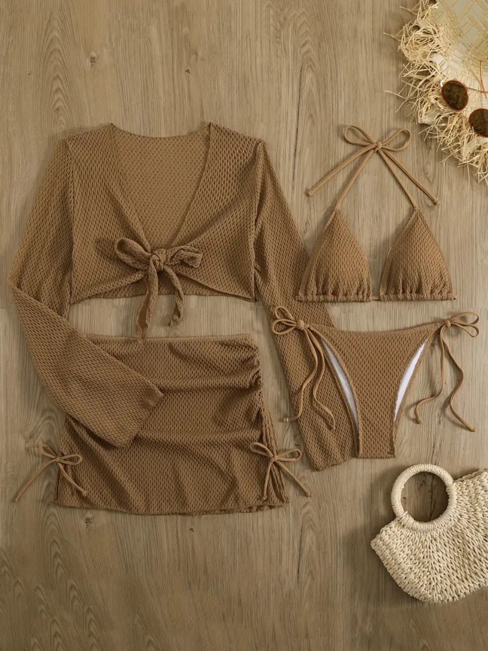 4-teiliges Neckholder-Bikini-S – Swim Cover Up Mesh Bewertung und Preis
