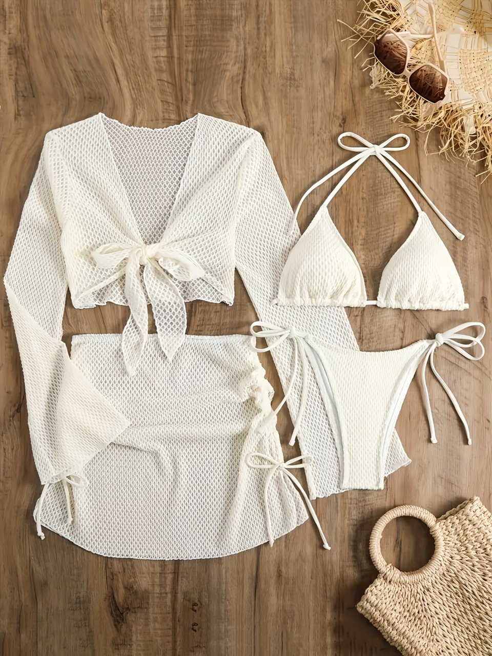 4-teiliges Neckholder-Bikini-S – Swim Cover Up Mesh Bewertung und Preis