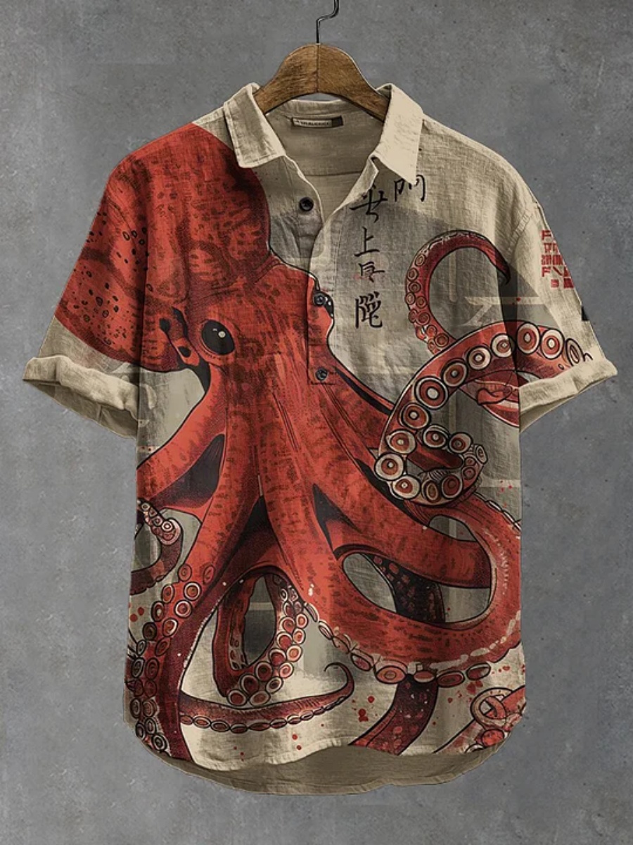 Herren-Poloshirt mit Oktopus-P – Summer Clothing Men Linen Bewertung und Preis